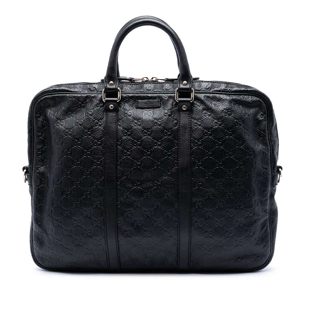 Gucci Guccissima Business Bag Black Leather Very good condition - Front View