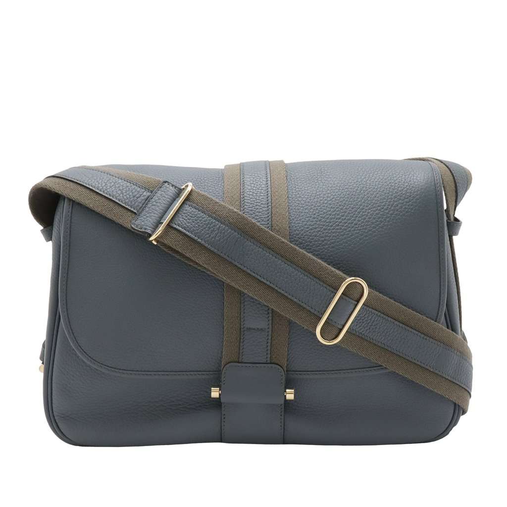 Hermès Clemence Bourlingue Messenger Bag Blue Leather Very good - Front View