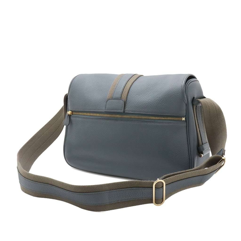 Hermès Clemence Bourlingue Messenger Bag Blue Leather Very good - Back View