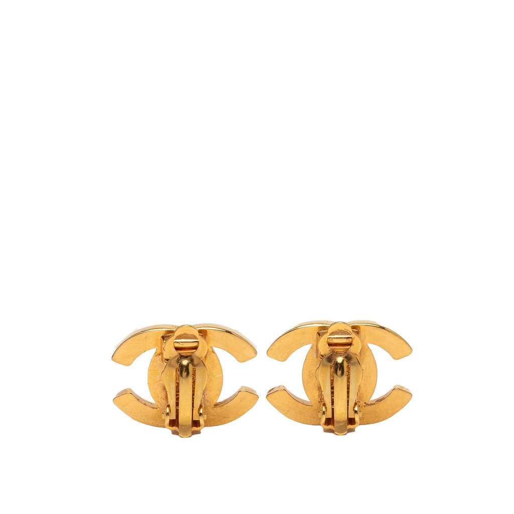 Chanel CC Gold Plated Turn Lock Clip On Earrings Gold Metal Very good - Back View
