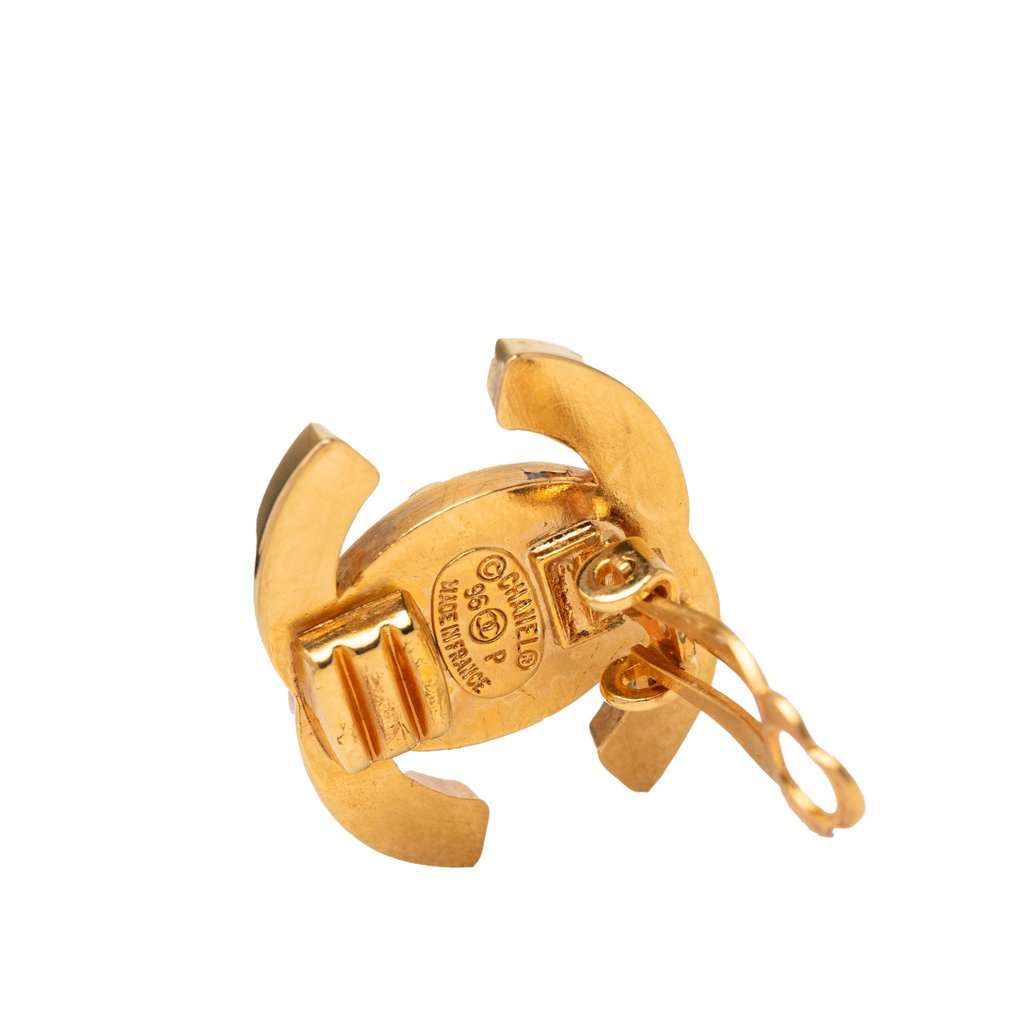 Chanel CC Gold Plated Turn Lock Clip On Earrings Gold Metal Very good - Inside View