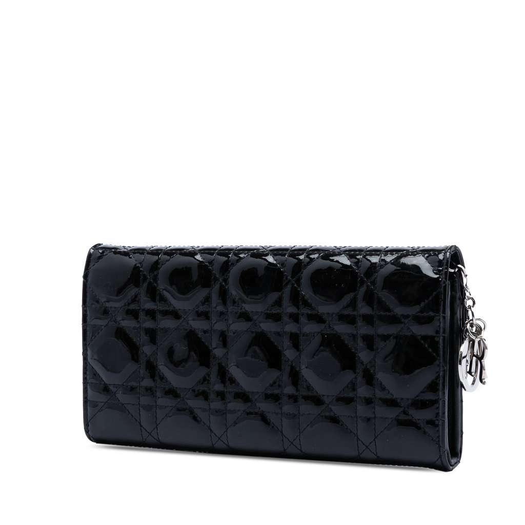 Dior Patent Cannage Lady Dior Wallet On Chain Black Leather Very good condition - Back View