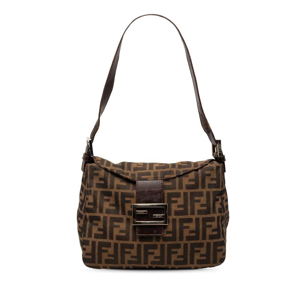 Fendi Zucca Canvas Double Flap Shoulder Bag Brown Very good - Front View