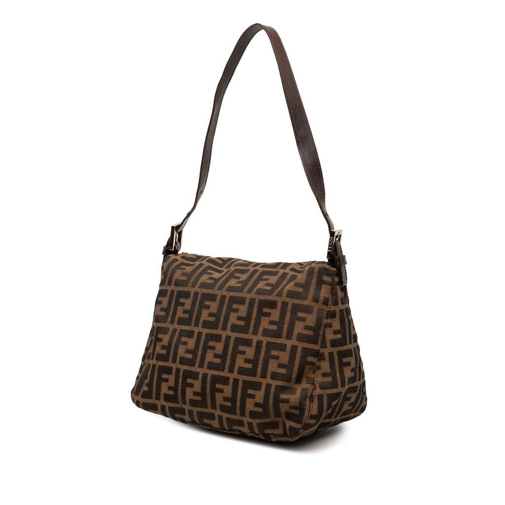 Fendi Zucca Canvas Double Flap Shoulder Bag Brown Very good - Back View