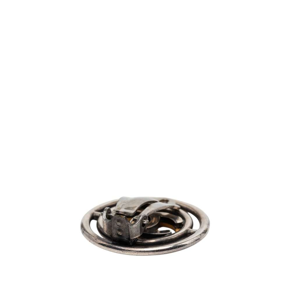 Chanel CC Brass Round Wheel Clip On Earrings Silver Metal Very good condition - Inside View