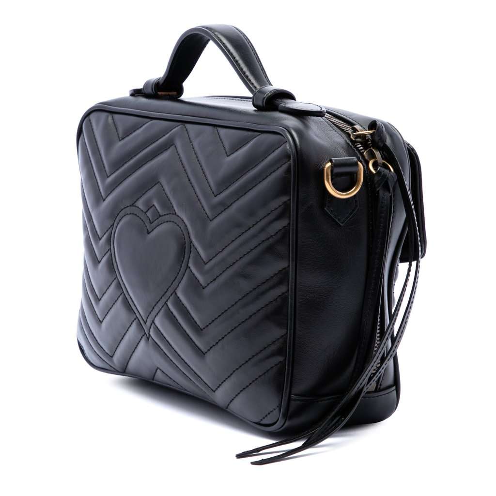 Gucci Small GG Marmont Matelasse Calfskin Sylvie Top Handle Satchel Black Leather Very good - Back View
