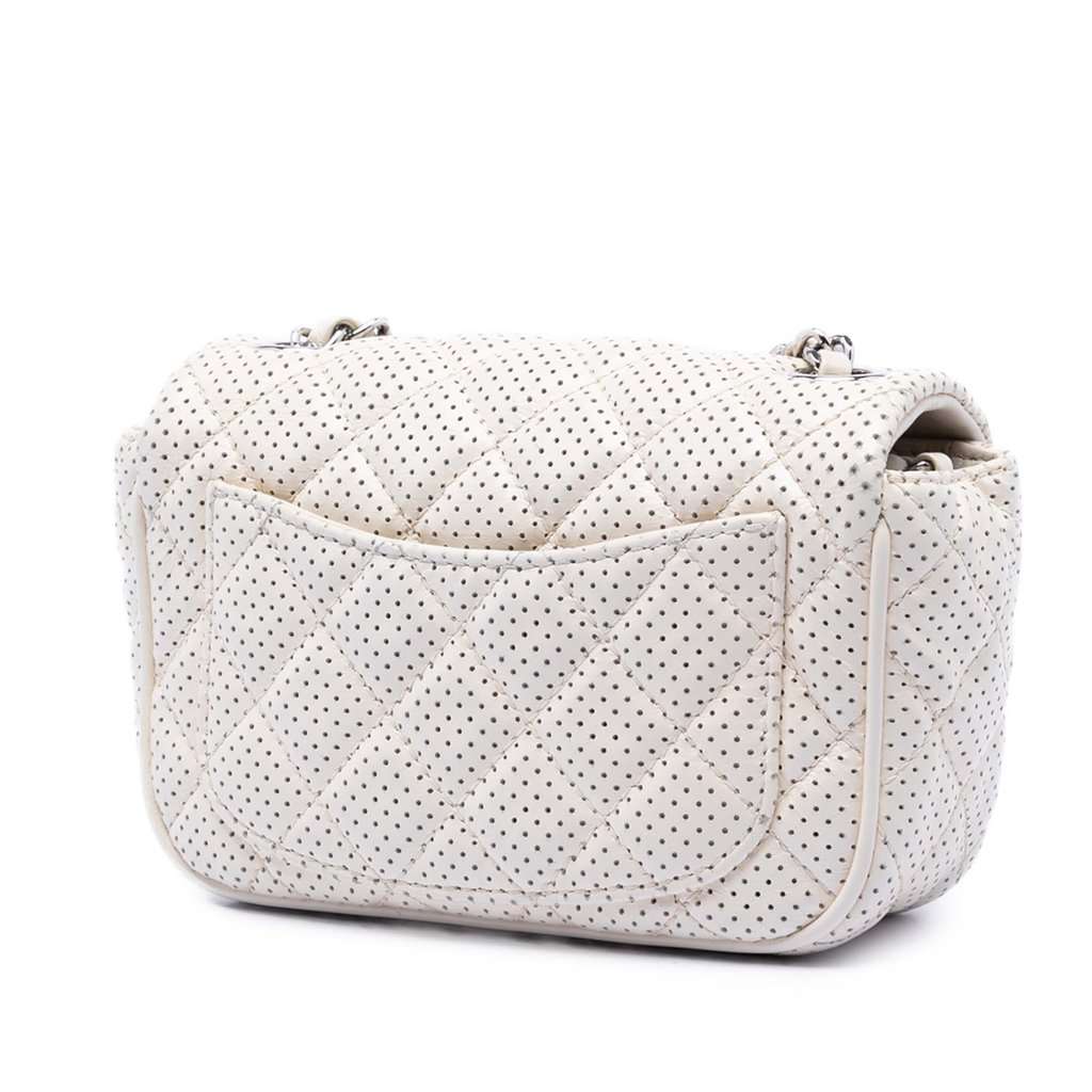 Chanel Mini Perforated Lambskin Punch Flap White Leather Very good - Back View