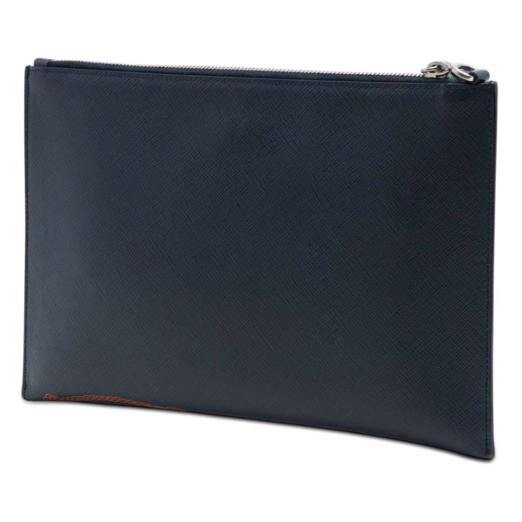 Prada Saffiano Logo Clutch Blue Leather Very good - Back View