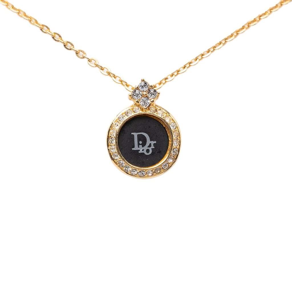 Dior Gold Plated Enamel Strass Logo Pendant Necklace Gold Metal Very good condition - Back View