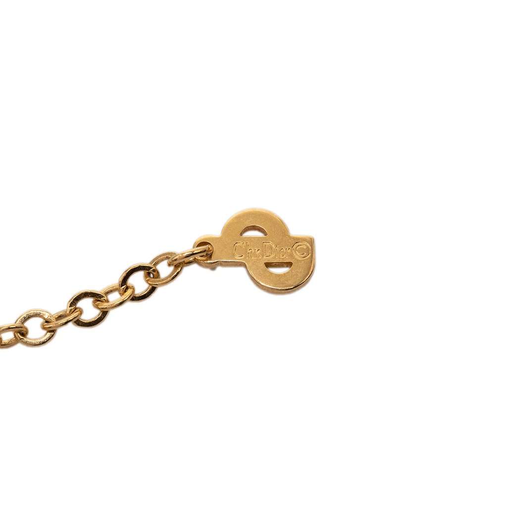 Dior Gold Plated Enamel Strass Logo Pendant Necklace Gold Metal Very good condition - Box View
