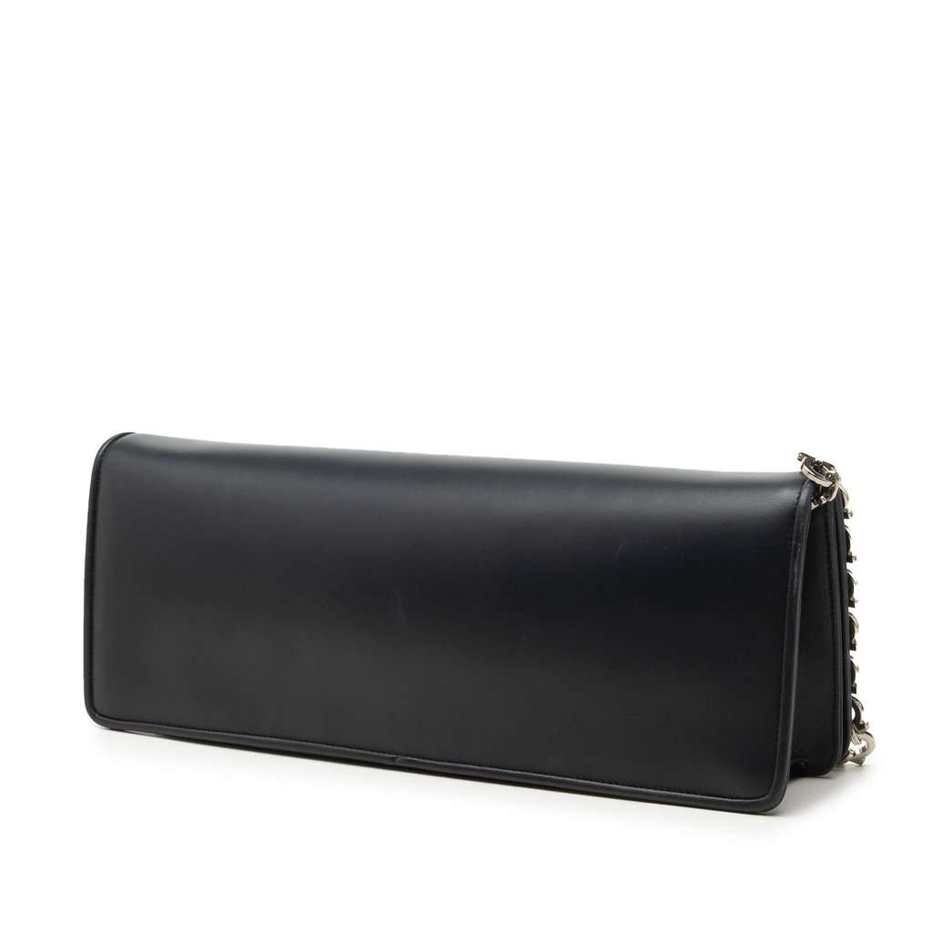 Ferragamo Smooth Calfskin Clutch with Chain Black Leather Very good - Back View