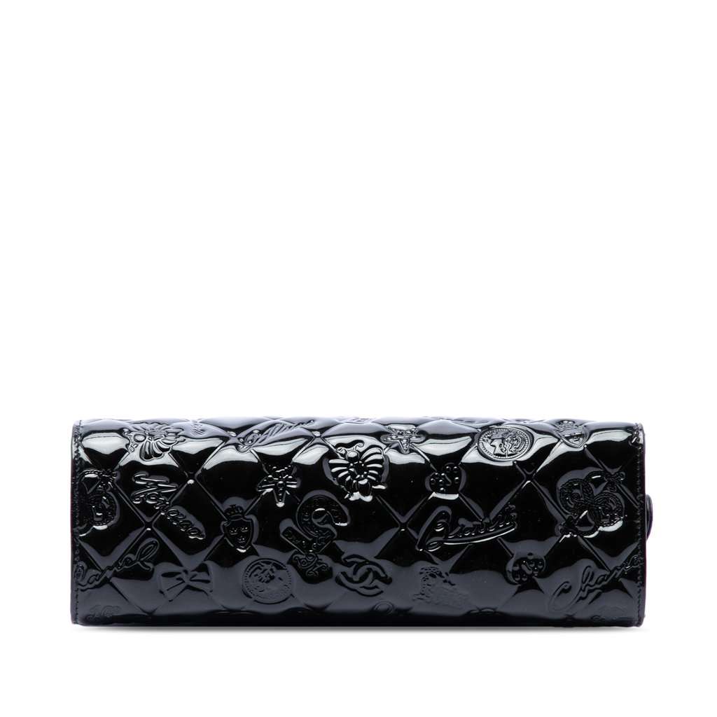Chanel Quilted Patent Embossed Lucky Symbols Pochette Black Leather Very good condition - Inside View