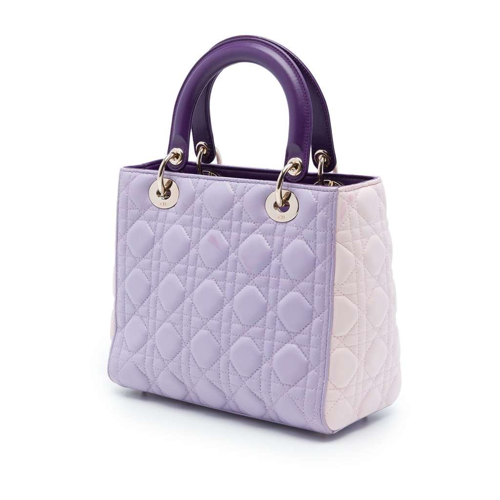 Dior Medium Tricolor Lambskin Cannage Lady Dior Purple Leather Very good - Back View