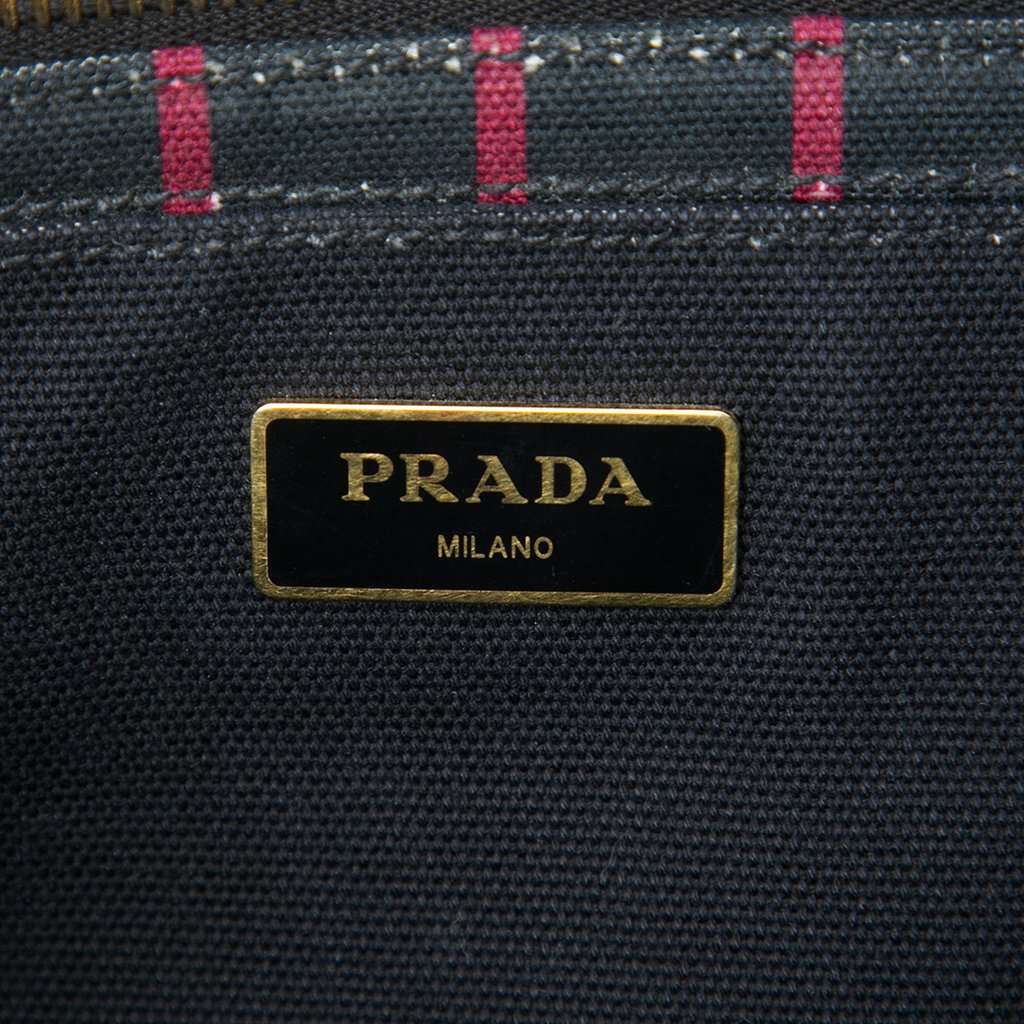 Prada Small Canvas Canapa Logo Stripes Satchel Black Very good condition - Box View