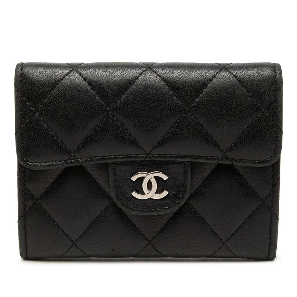 Chanel Classic Lambskin Flap Card Holder Black Leather Very good - Front View