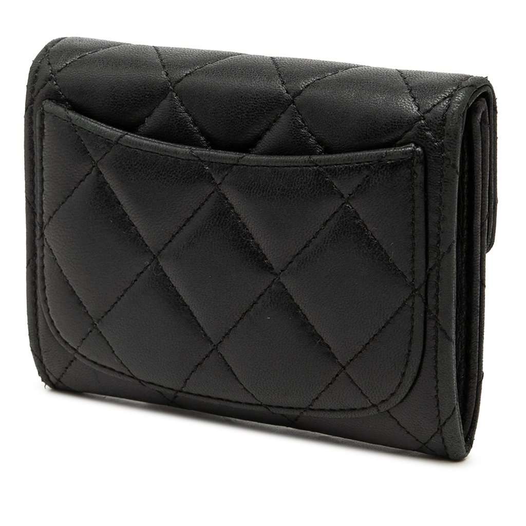 Chanel Classic Lambskin Flap Card Holder Black Leather Very good - Back View