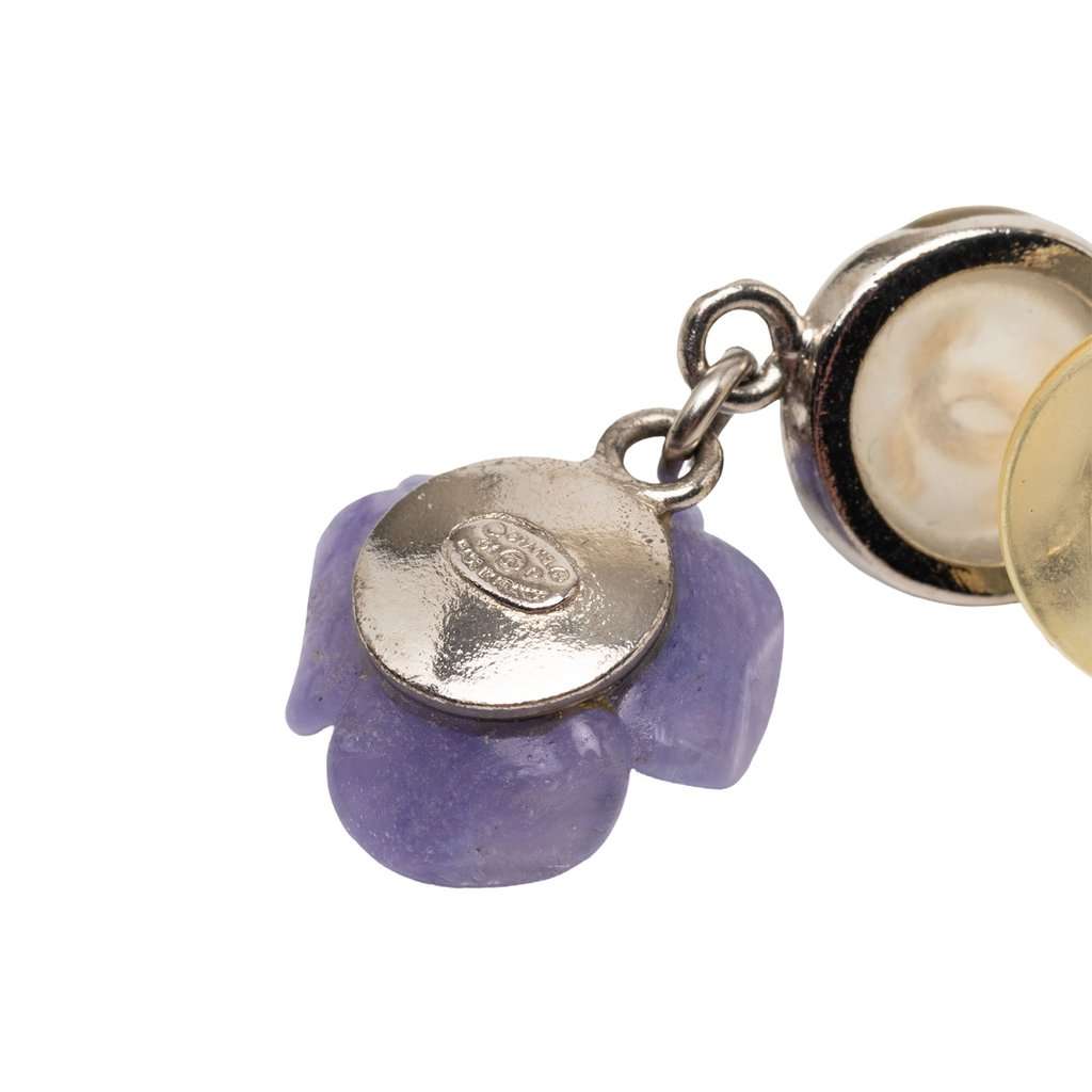Chanel CC Brass and Resin Camellia Drop Push Back Earrings Silver Metal Very good - Inside View