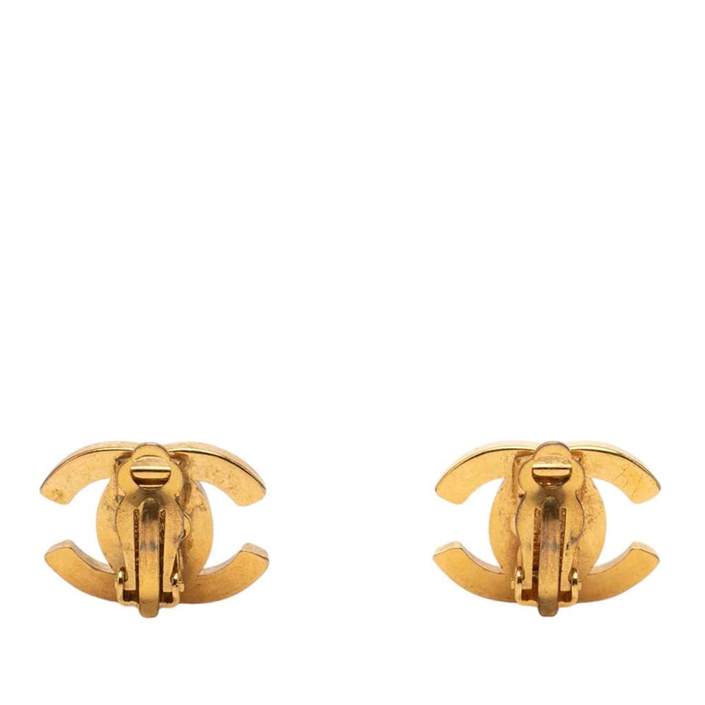Chanel CC Gold Plated Turn Lock Clip On Earrings Gold Metal Very good - Back View