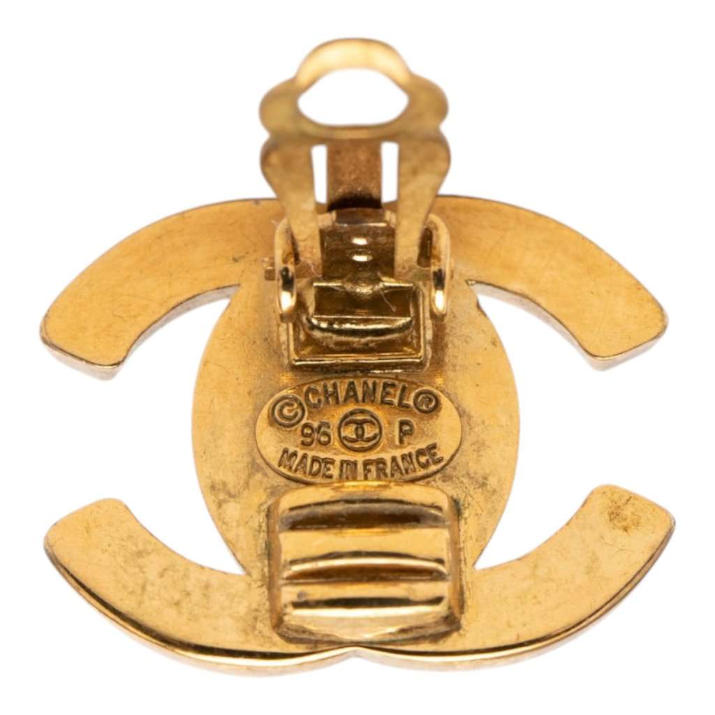 Chanel CC Gold Plated Turn Lock Clip On Earrings Gold Metal Very good - Inside View