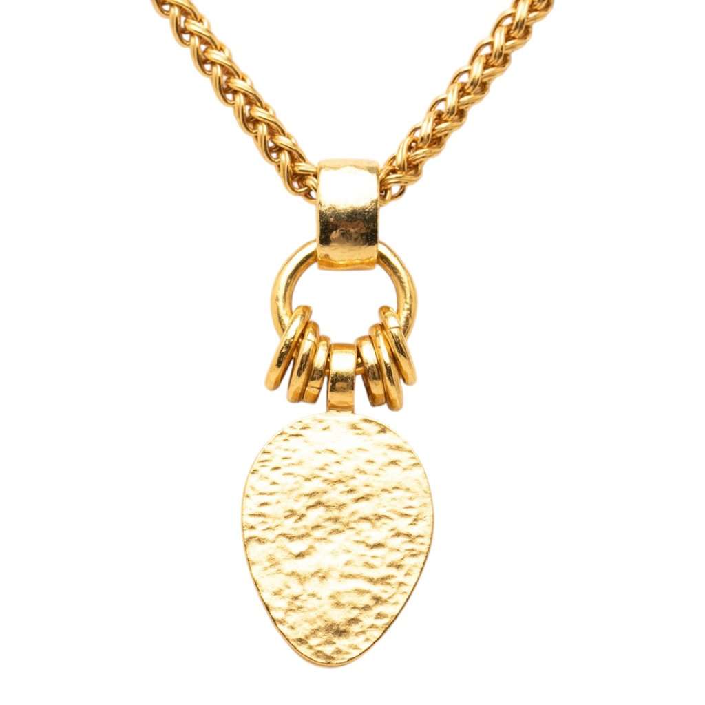 Chanel CC Gold Plated Wood Pendant Necklace Gold Metal Very good - Inside View