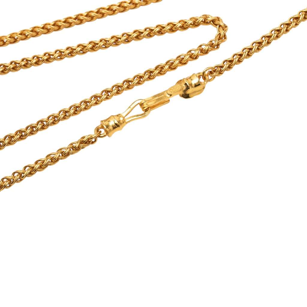 Chanel CC Gold Plated Wood Pendant Necklace Gold Metal Very good - Model View