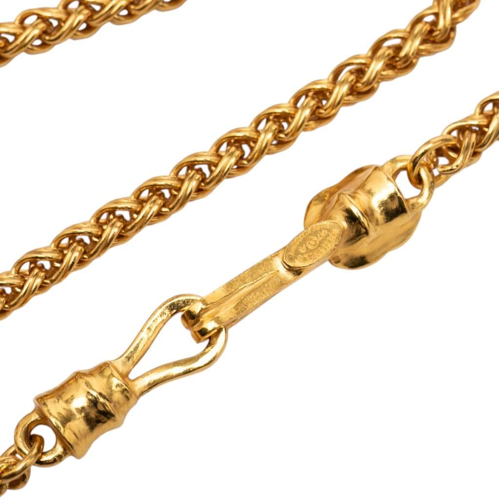 Chanel CC Gold Plated Wood Pendant Necklace Gold Metal Very good - Box View