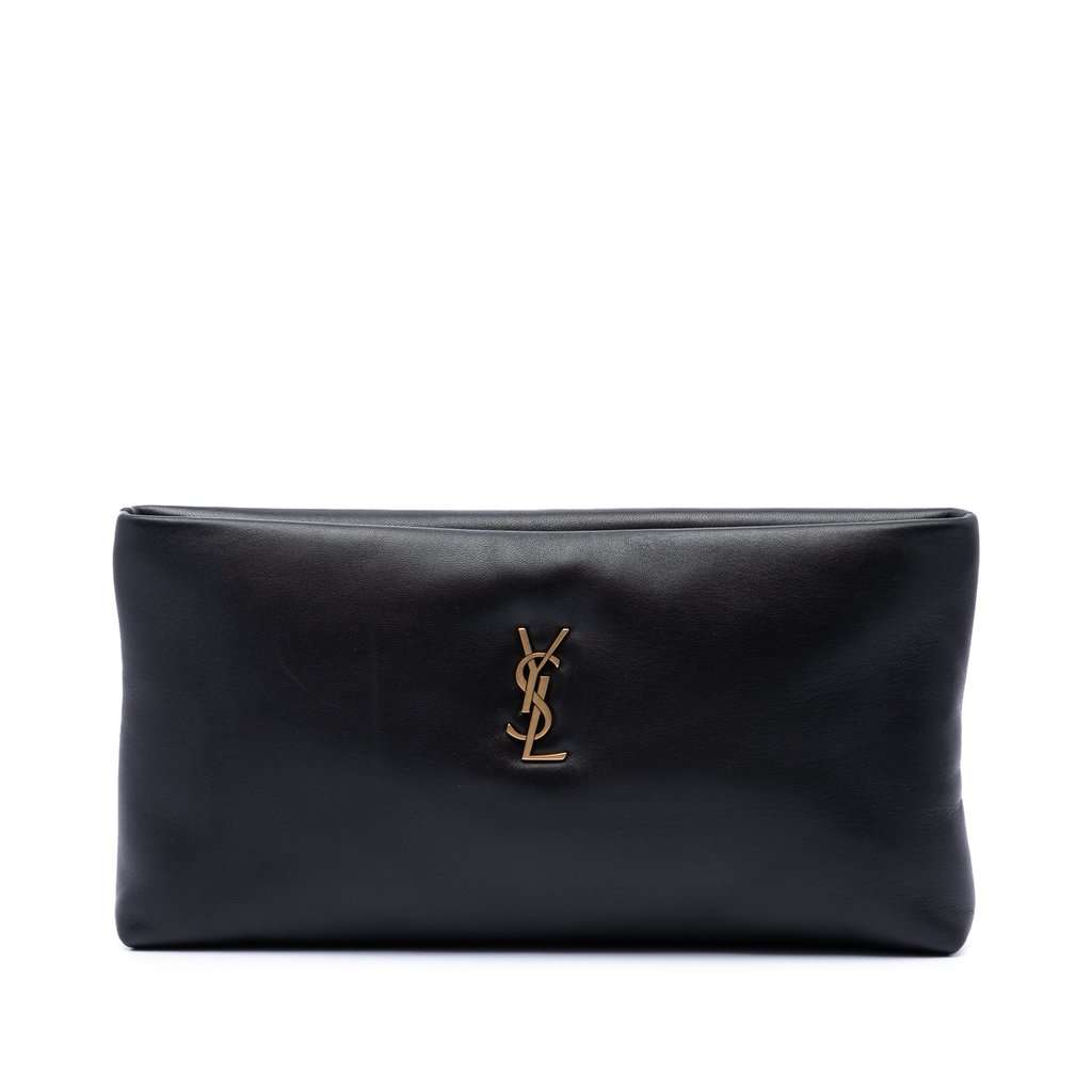 Saint Laurent Lambskin Monogram Long Calypso Zipped Pouch Black Leather Very good - Front View