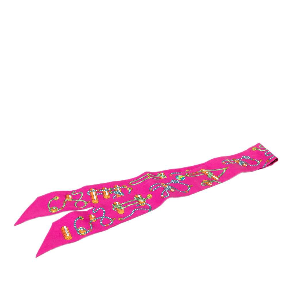 Hermès Cordages Silk Twilly Scarf Pink Very good - Front View