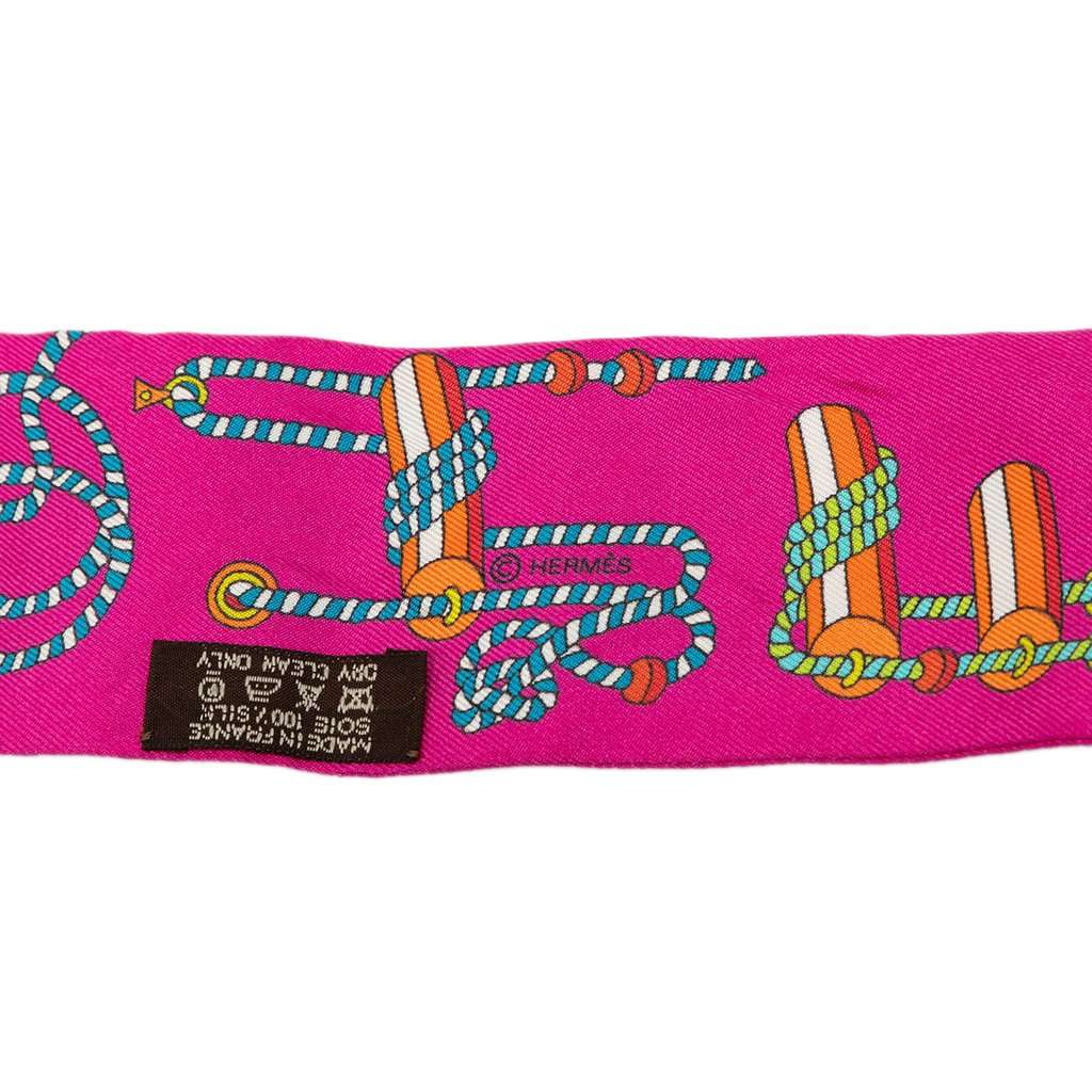 Hermès Cordages Silk Twilly Scarf Pink Very good - Model View