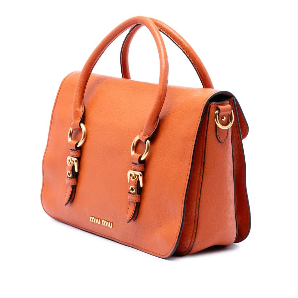 Miu Miu Goatskin Madras Flap Satchel Orange Leather Very good - Back View