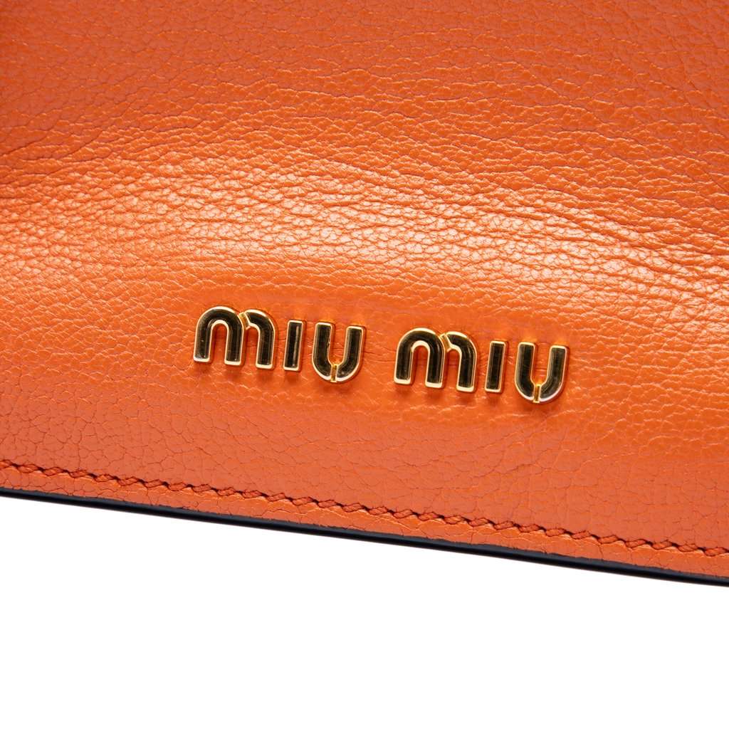 Miu Miu Goatskin Madras Flap Satchel Orange Leather Very good - Box View
