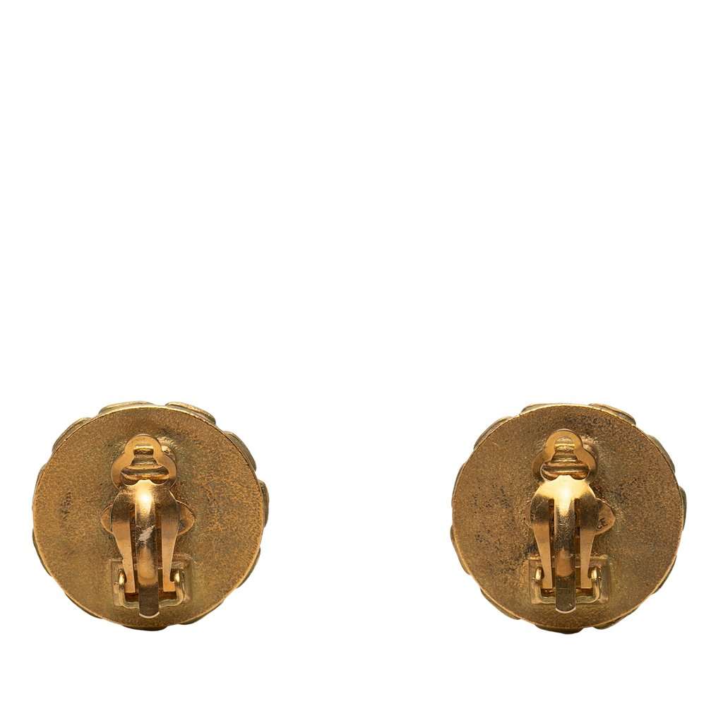 Chanel CC Gold Plated Enamel Clip On Earrings Gold Metal Very good condition - Back View