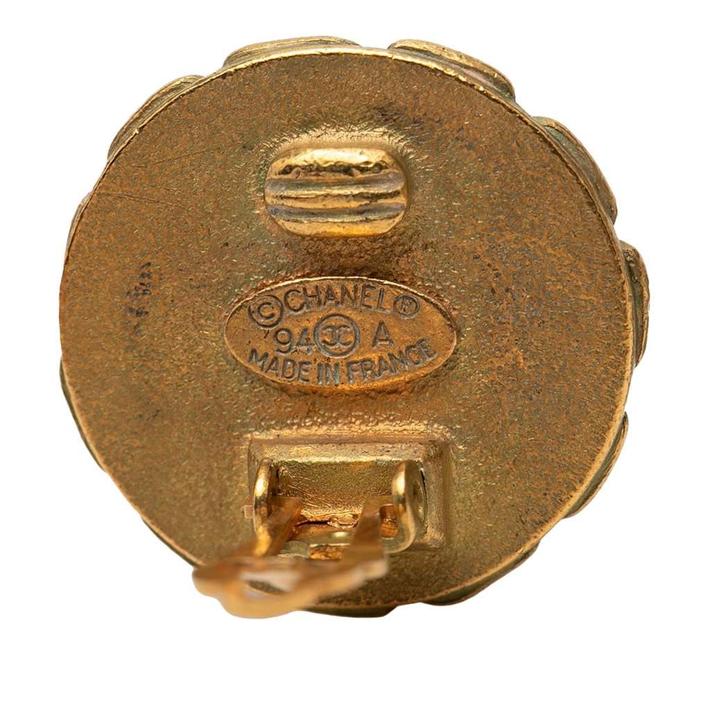 Chanel CC Gold Plated Enamel Clip On Earrings Gold Metal Very good condition - Inside View