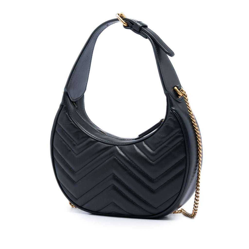 Gucci Mini GG Marmont Matelasse Calfskin Half Moon Bag Black Leather Very good - Back View