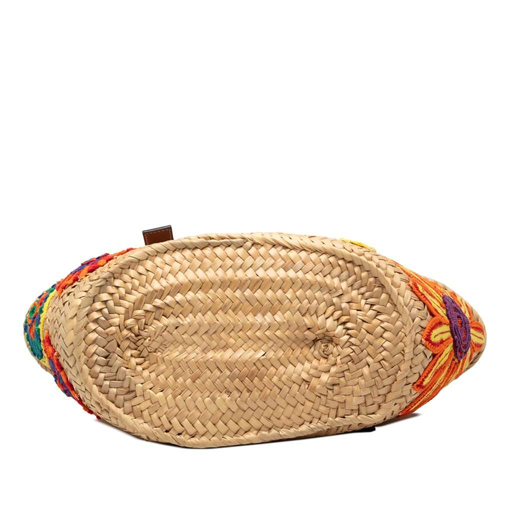 Loewe Medium Floral Embroidered Raffia Basket Tote Beige Very good condition - Inside View