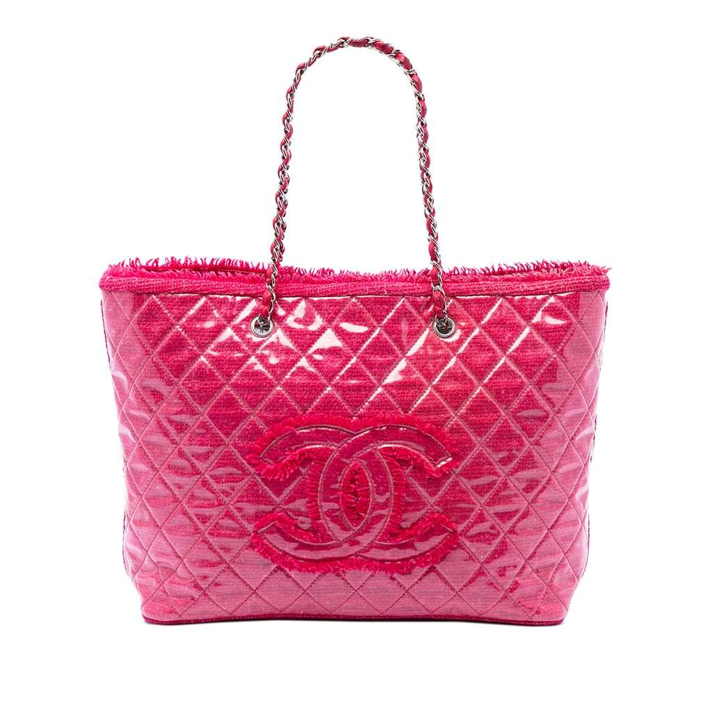 Chanel Large Quilted Tweed and PVC Funny Tote Pink Plastic Very good - Front View