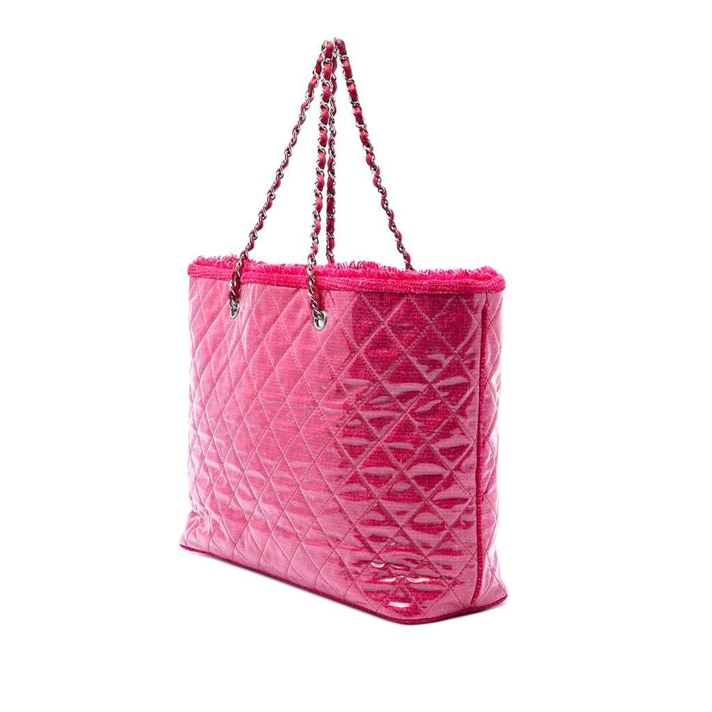 Chanel Large Quilted Tweed and PVC Funny Tote Pink Plastic Very good - Back View