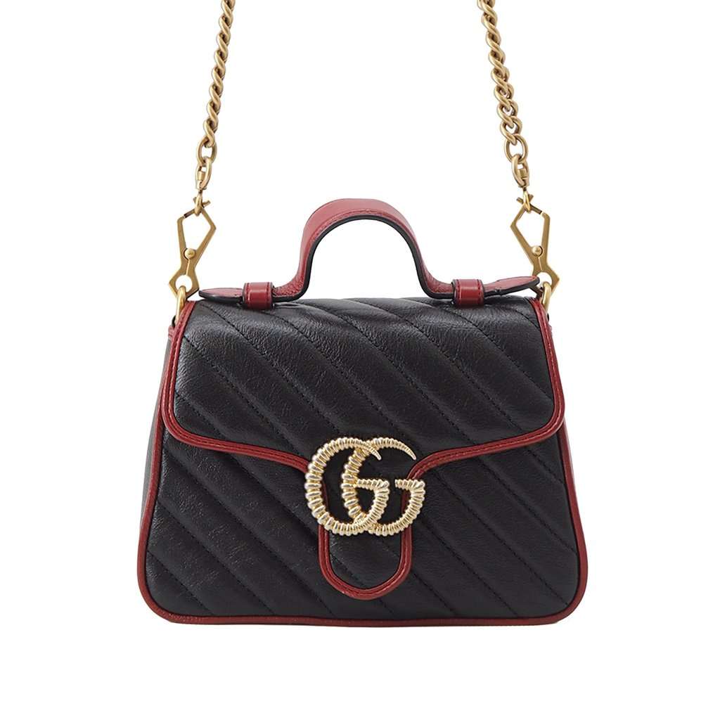 Gucci Mini GG Marmont Matelasse Calfskin Torchon Top Handle Bag Black Leather Very good - Front View