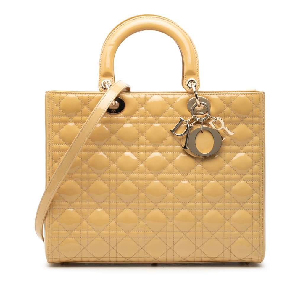 Dior Large Patent Cannage Lady Dior Beige Leather Very good condition - Front View