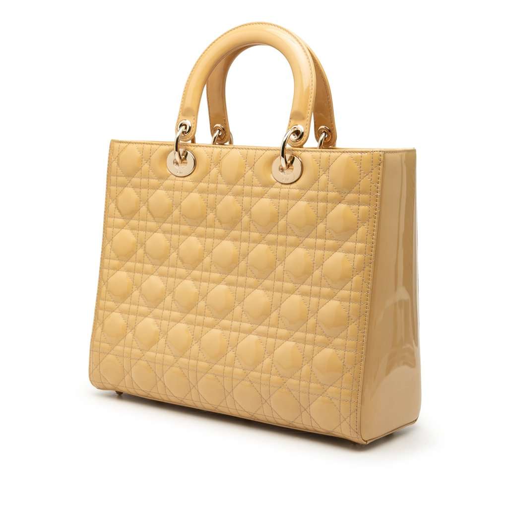 Dior Large Patent Cannage Lady Dior Beige Leather Very good condition - Back View