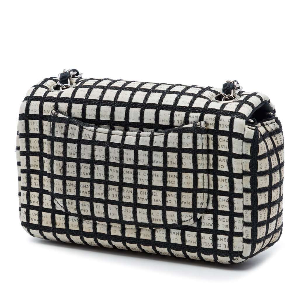 Chanel Mini Rectangular Tweed  and Ribbon Logo Single Flap Black Very good - Back View
