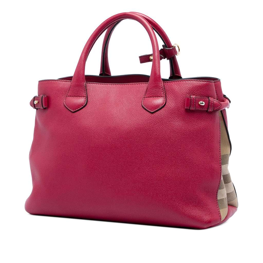 Burberry Medium Leather and House Check Canvas Banner Satchel Red Leather Very good - Back View