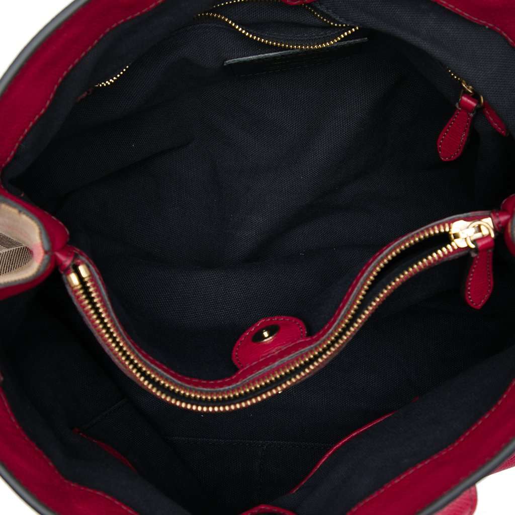 Burberry Medium Leather and House Check Canvas Banner Satchel Red Leather Very good - Model View