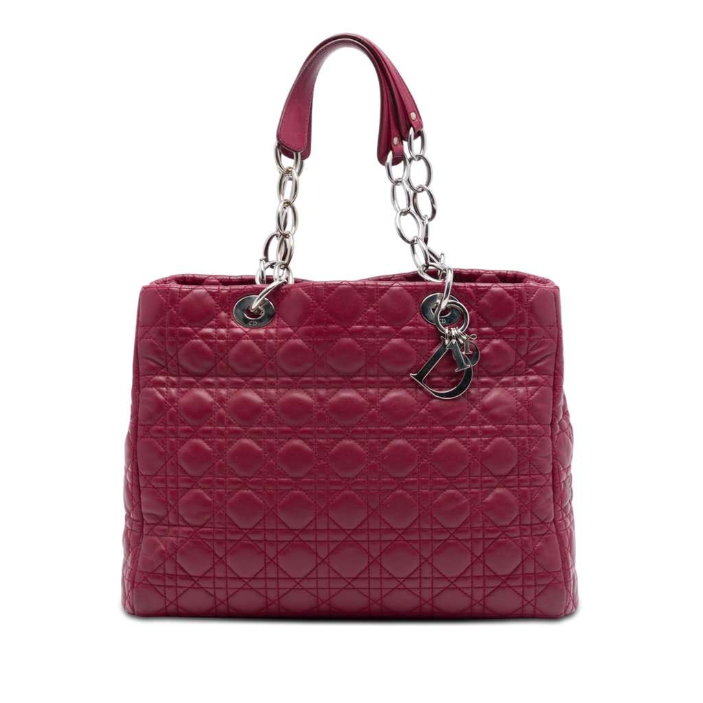 Dior Large Lambskin Cannage Lady Dior Soft Shopping Tote Red Leather Very good condition - Front View