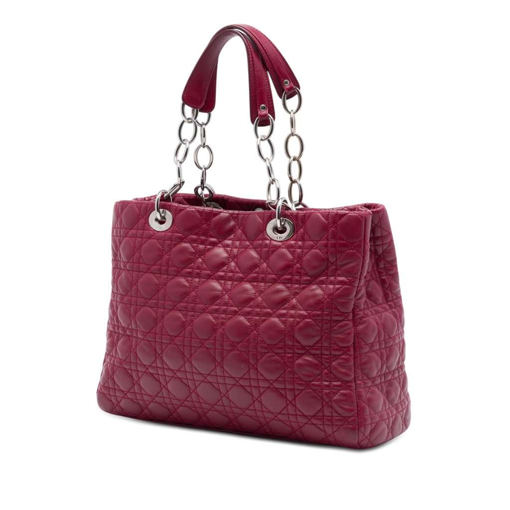 Dior Large Lambskin Cannage Lady Dior Soft Shopping Tote Red Leather Very good condition - Back View