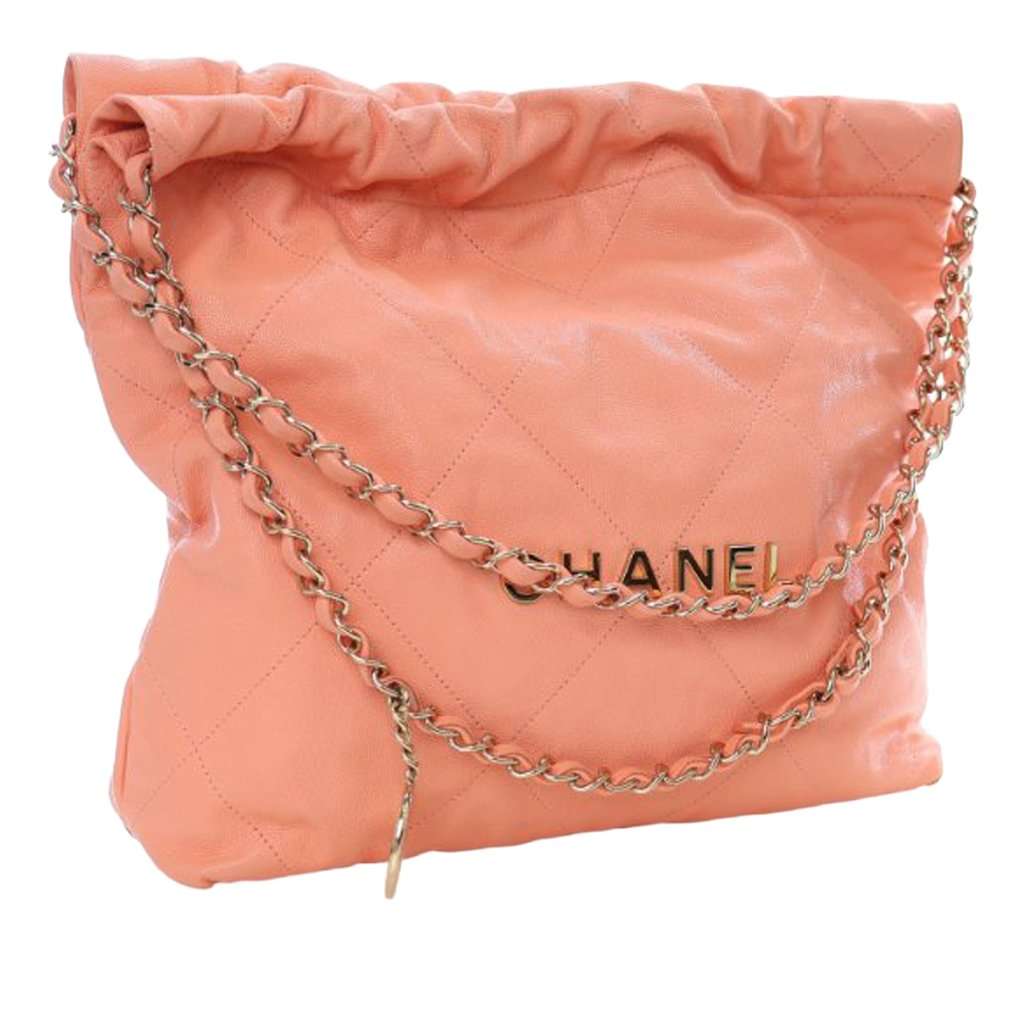 Chanel Small Quilted Caviar 22 Handbag Pink Leather Very good - Back View