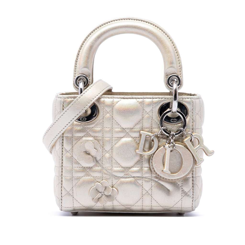 Dior Micro Metallic Crinkled Calfskin Lucky Dior Cannage Lady Dior Gold Leather Very good condition - Front View
