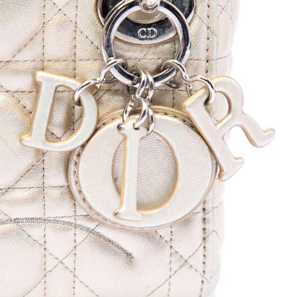 Dior Micro Metallic Crinkled Calfskin Lucky Dior Cannage Lady Dior Gold Leather Very good condition - Box View