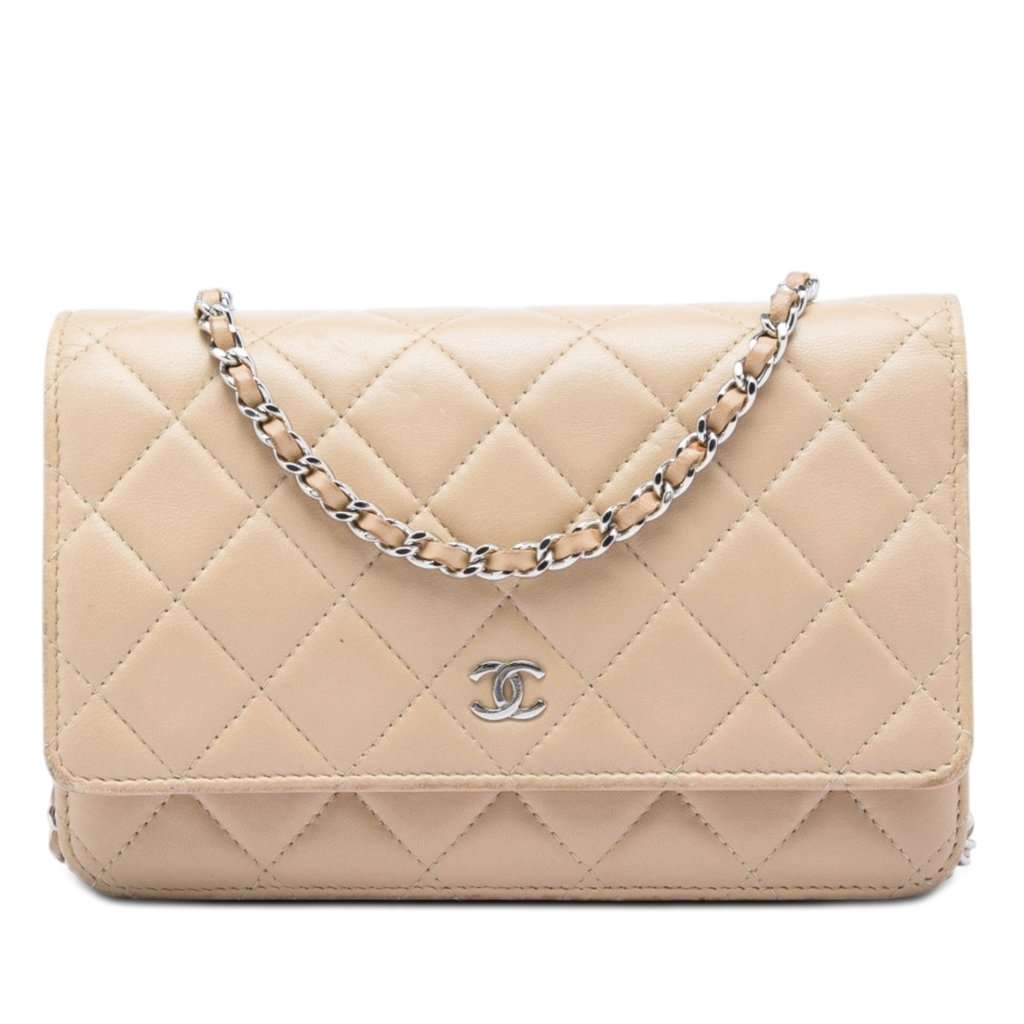 Chanel CC Quilted Lambskin Wallet On Chain Brown Leather Very good - Front View