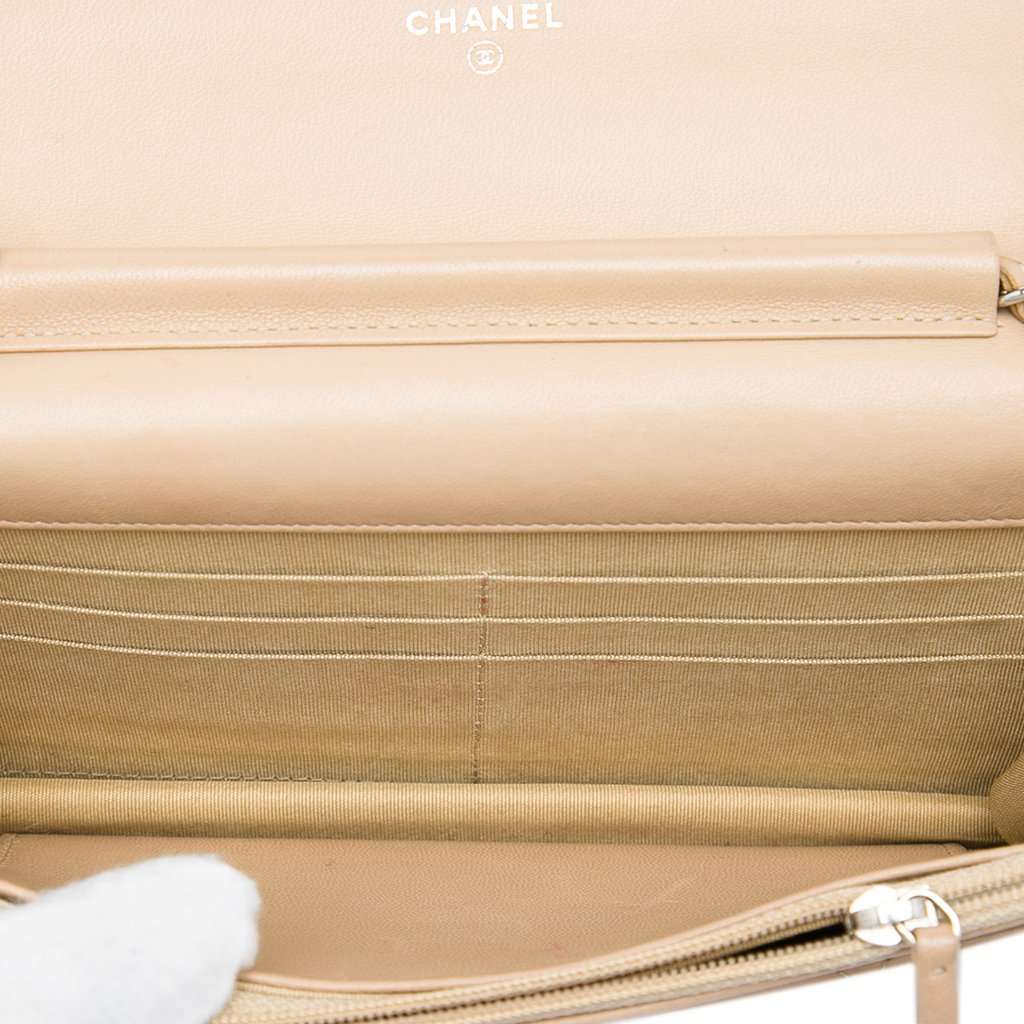 Chanel CC Quilted Lambskin Wallet On Chain Brown Leather Very good - Model View